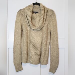 89th & Madison Size Medium Sweater Heathered Tan Open Knit Lightweight Cowl Neck